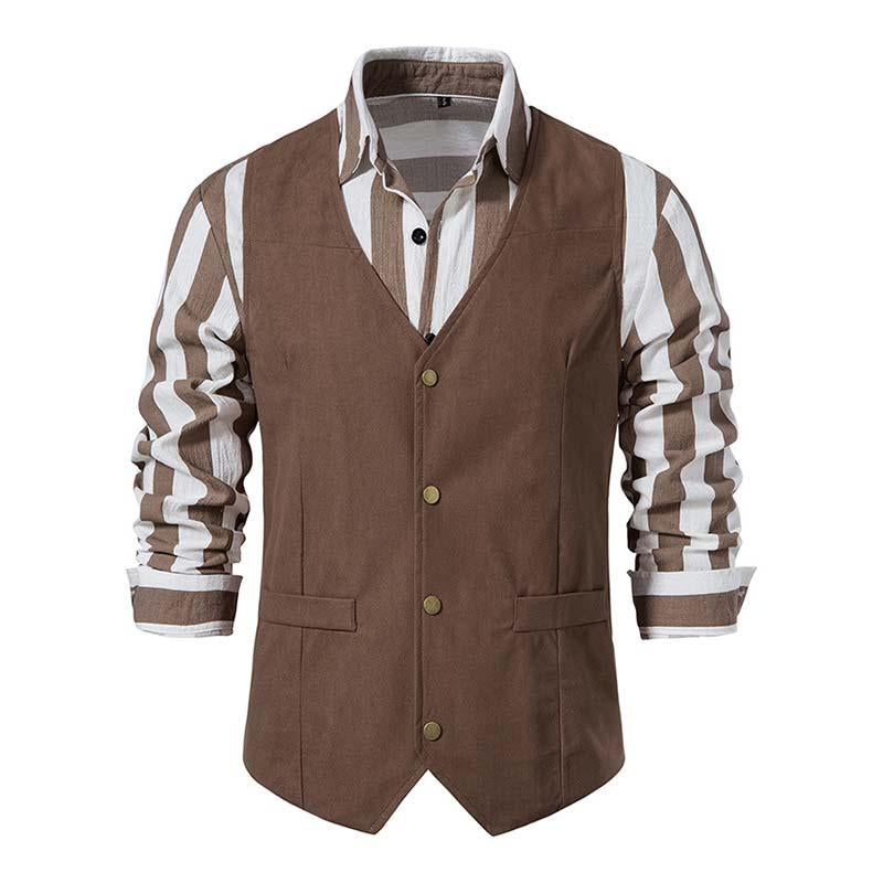 Men's Vintage Slim V Neck Single Breasted Vest  (Shirt Excluded)