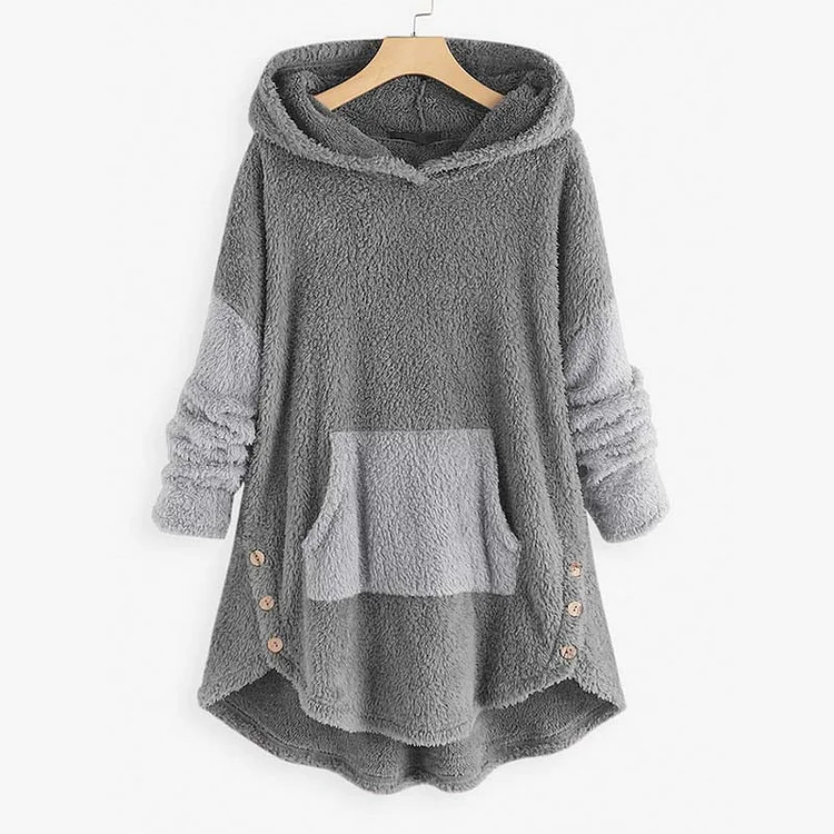 Pocket Hooded Loose Plush Sweatshirt - Modakawa Modakawa
