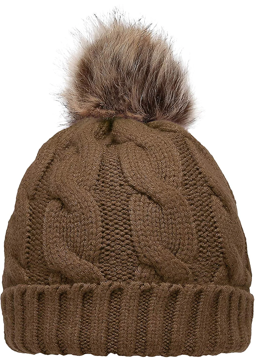 Winter Ribbed Knit Faux Fur Pompoms Chunky Lined Beanie Hats For  Women's