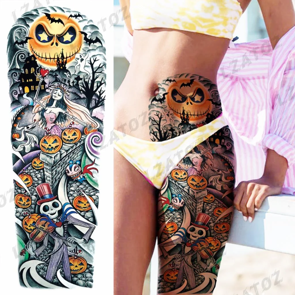 Sdrawing Sleeve Temporary Tattoos For Men Women Realistic Pirate Ship Wolf Tiger Skull Rose Flower Fake Tattoo Sticker Arm Tatoos