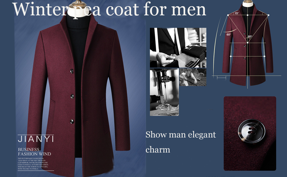 Men's Trench Woolen Coat Winter Stylish Long Slim Fit Luxury Wool Blend Topcoat Business Down Jacket