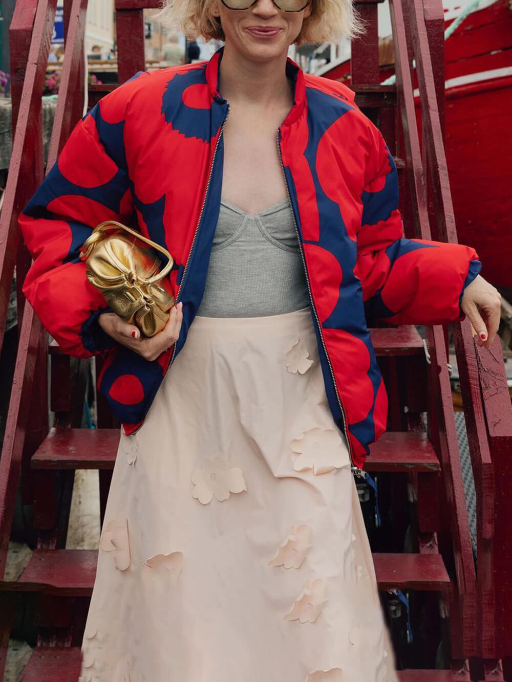 OverSize Style Stand Collar Bomber Jacket Printed Coat