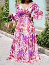 Floral-Print Long Sleeves Maxi Dress