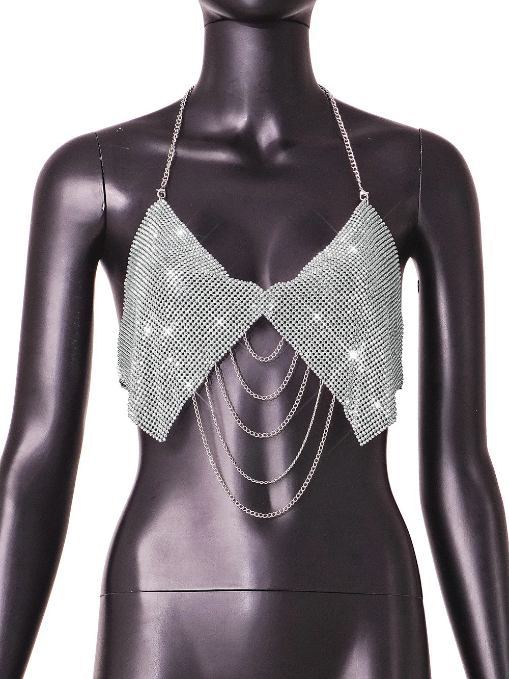 Brownm Brownm Sexy Flash Diamond Sling Type Slim Nightclub Versatile Back Wrapped Chest Vest Y3487