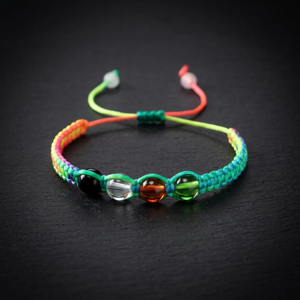 Elemental Harmony Hand-Woven Bracelet | Artisanal Glass & Sacred Cord Multicolor Weave with Elemental Beads