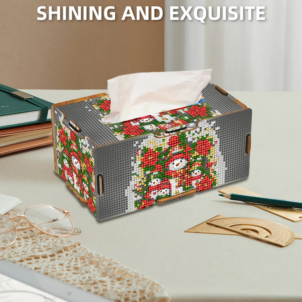 Xmas Snowman Diamond Painting Tissue Box Wooden Diamond Art Tissue Storage Box