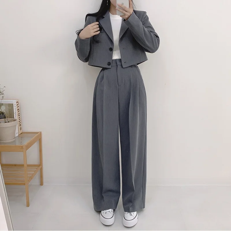 Toloer Toloer Chic Spring French Lapel Two Button Small Suit Jacket High Waist Straight Tube Casual Trousers Trousers Women-Outfit Ideas