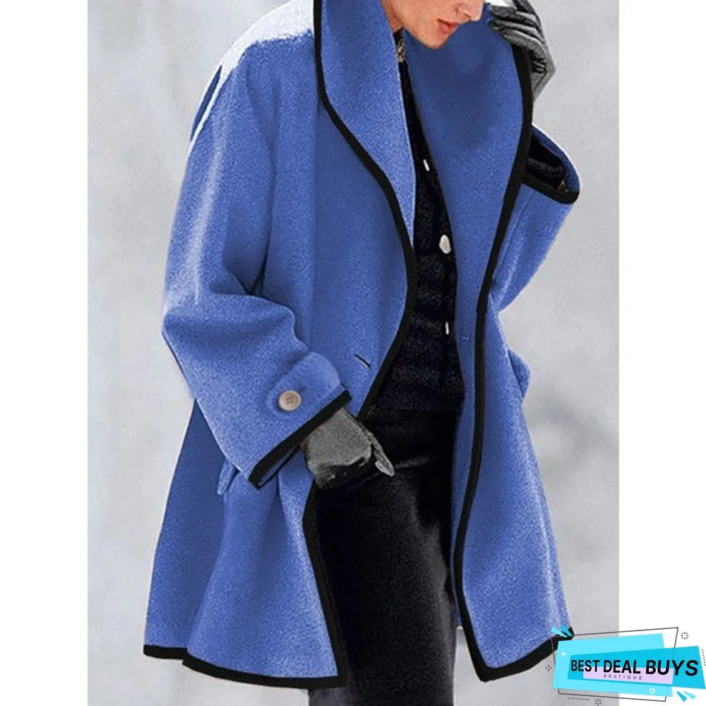Women's Fashion Multi-color Round Neck Long Sleeve Loose Wool Solid Coat