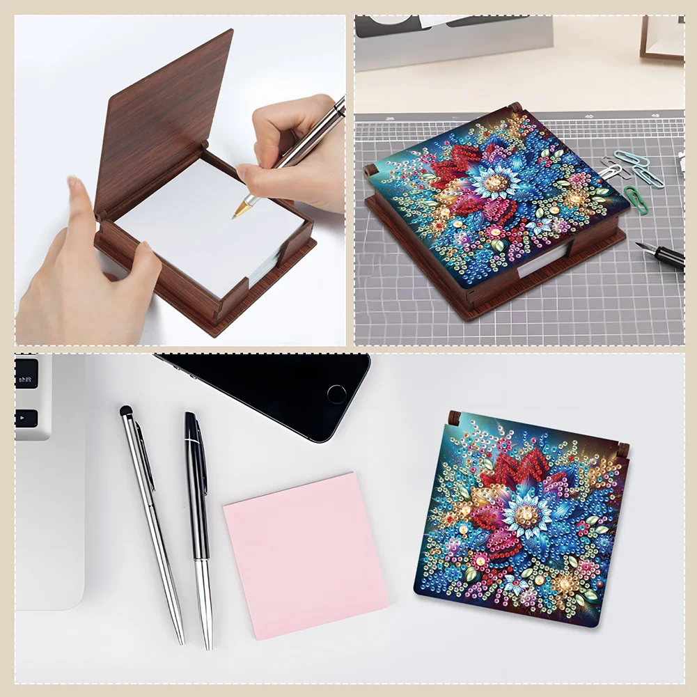 Wood Flower Diamond Painting Memo Pad Holder Mosaic Kit for Home Office