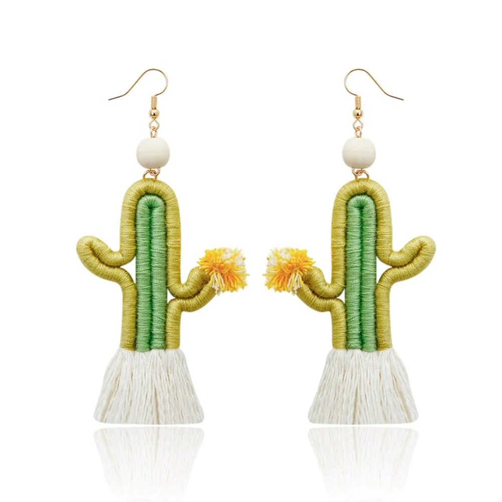 Dvacaman Cute Colorful Rhinestone Cactus Earrings for Women Boho Handmade Green Beaded Cactus Drop Dangle Earrings Jewelry Party