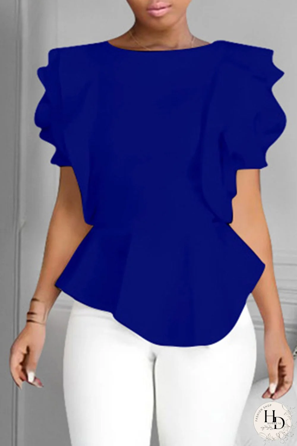 Royal Blue Fashion Casual Solid Patchwork O Neck Tops