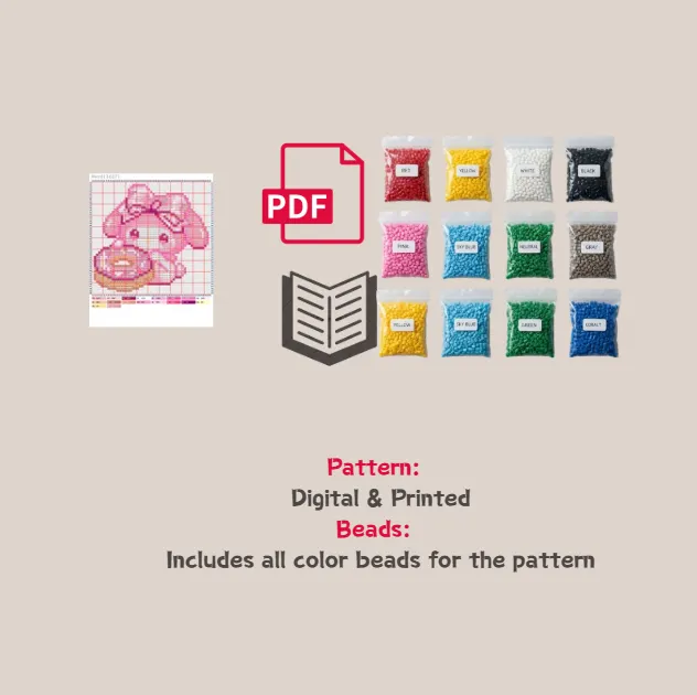 Pink Doughnut Melody Pattern Fuse Bead Kit  | Cute DIY Fuse 1627 Beads Set