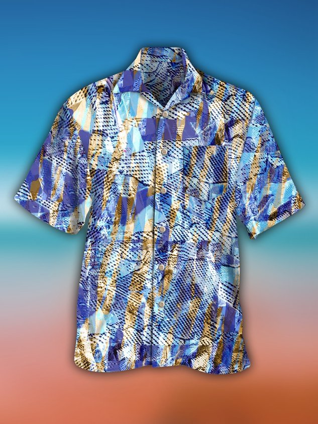Abstract Geometric Short Sleeve Casual Men's Shirt