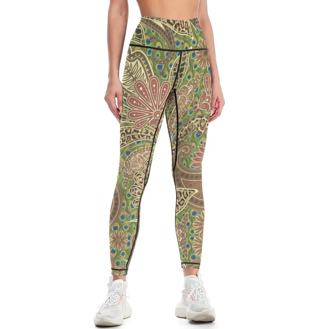Animal Prints Warm Coral Gold Fantasy Paisley Yoga Pants for Women Casual High Waisted Workout Running Leggings