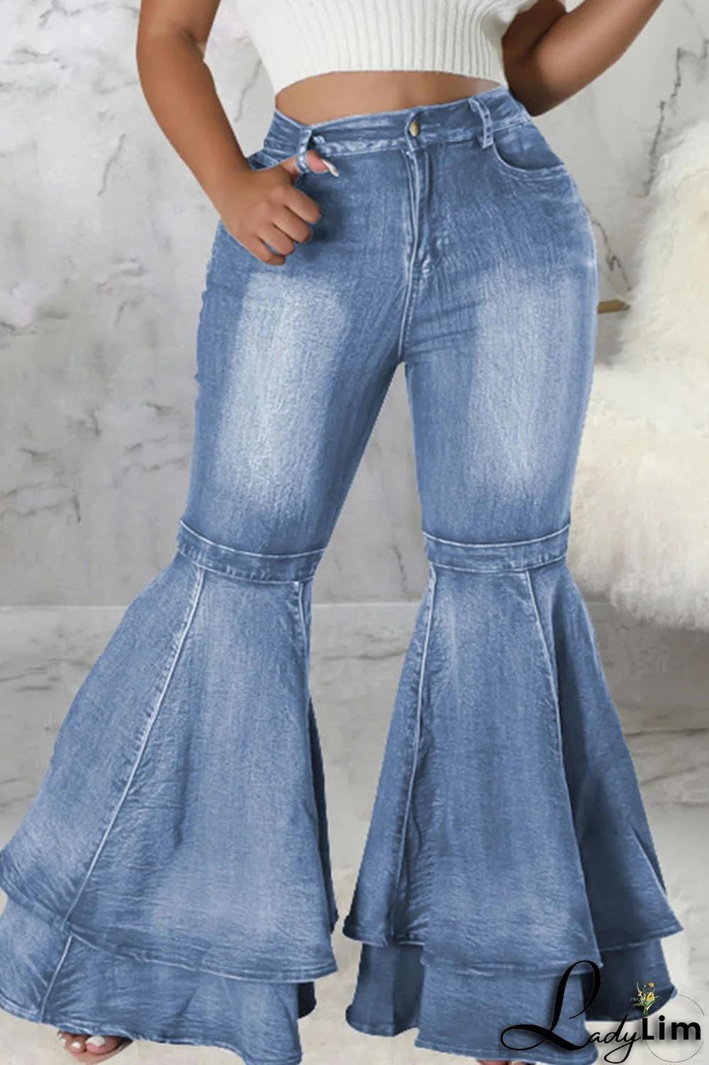 Black Street Solid Patchwork Plus Size Jeans