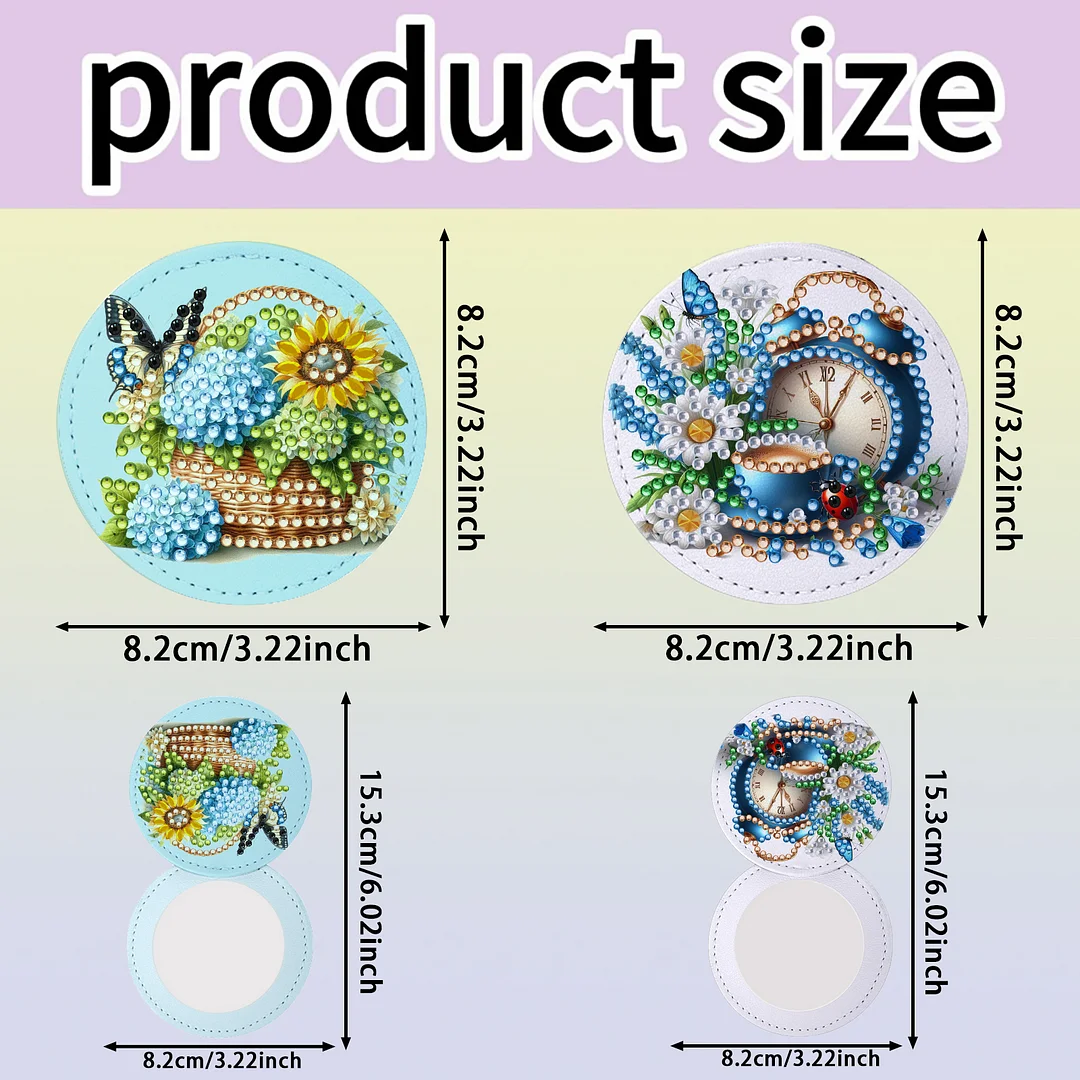 DIY Diamond Art Portable Cosmetic Mirror Round Diamond Painting Crafts (Coffee)