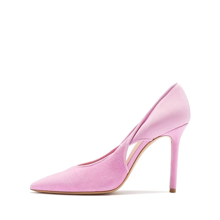 Pink Vegan Suede Cut Out Stiletto Heels Pumps |FSJ Shoes