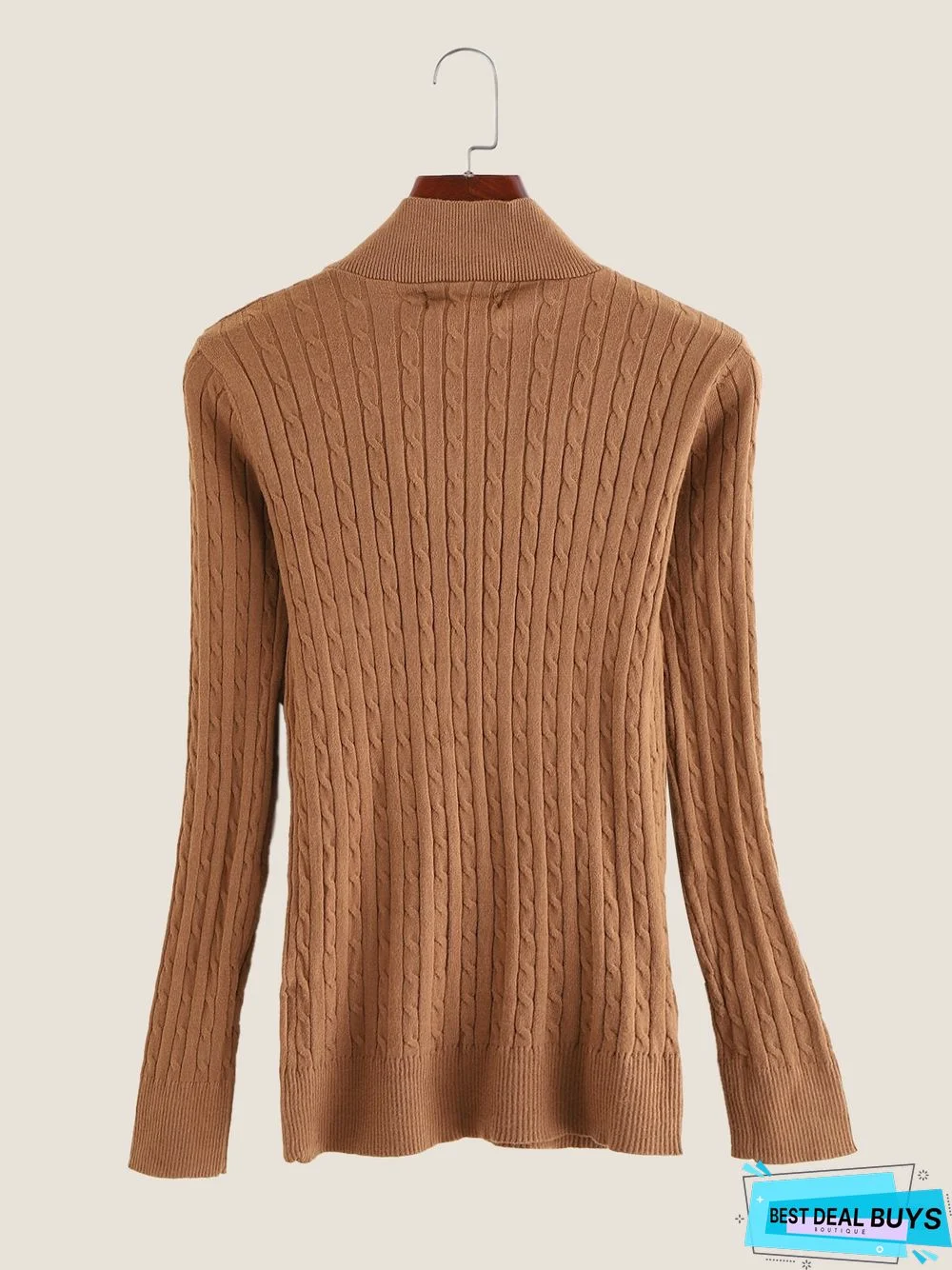 Apricot Long Sleeve Cotton-Blend Casual Sweater