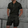 Men's Casual Waffle-Knit Two-Piece Set: Zip-Collar T-Shirt & Shorts by Inlyline