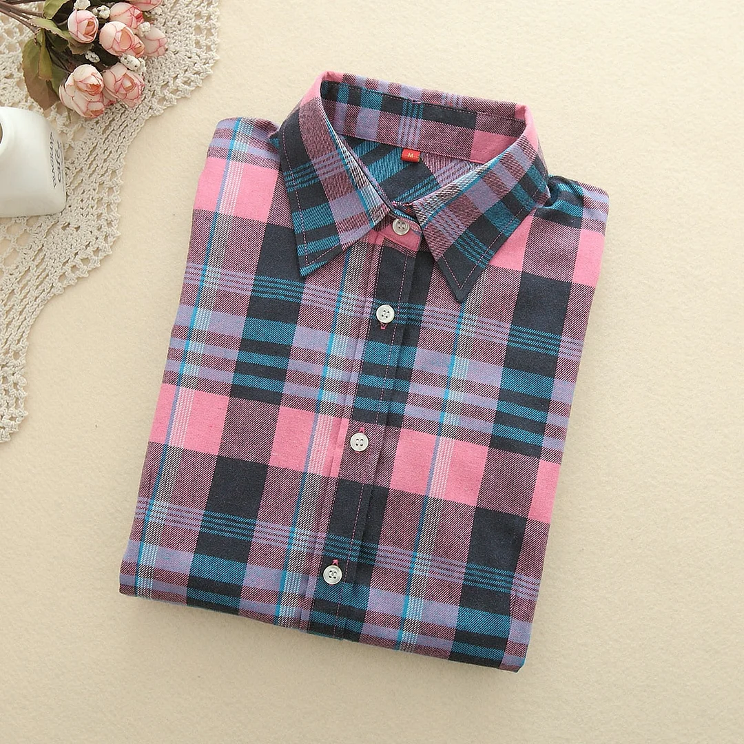 Fashion Plaid Shirt Female College Style Women's Blouses Long Sleeve Flannel Shirt Cotton Blusas Office Tops
