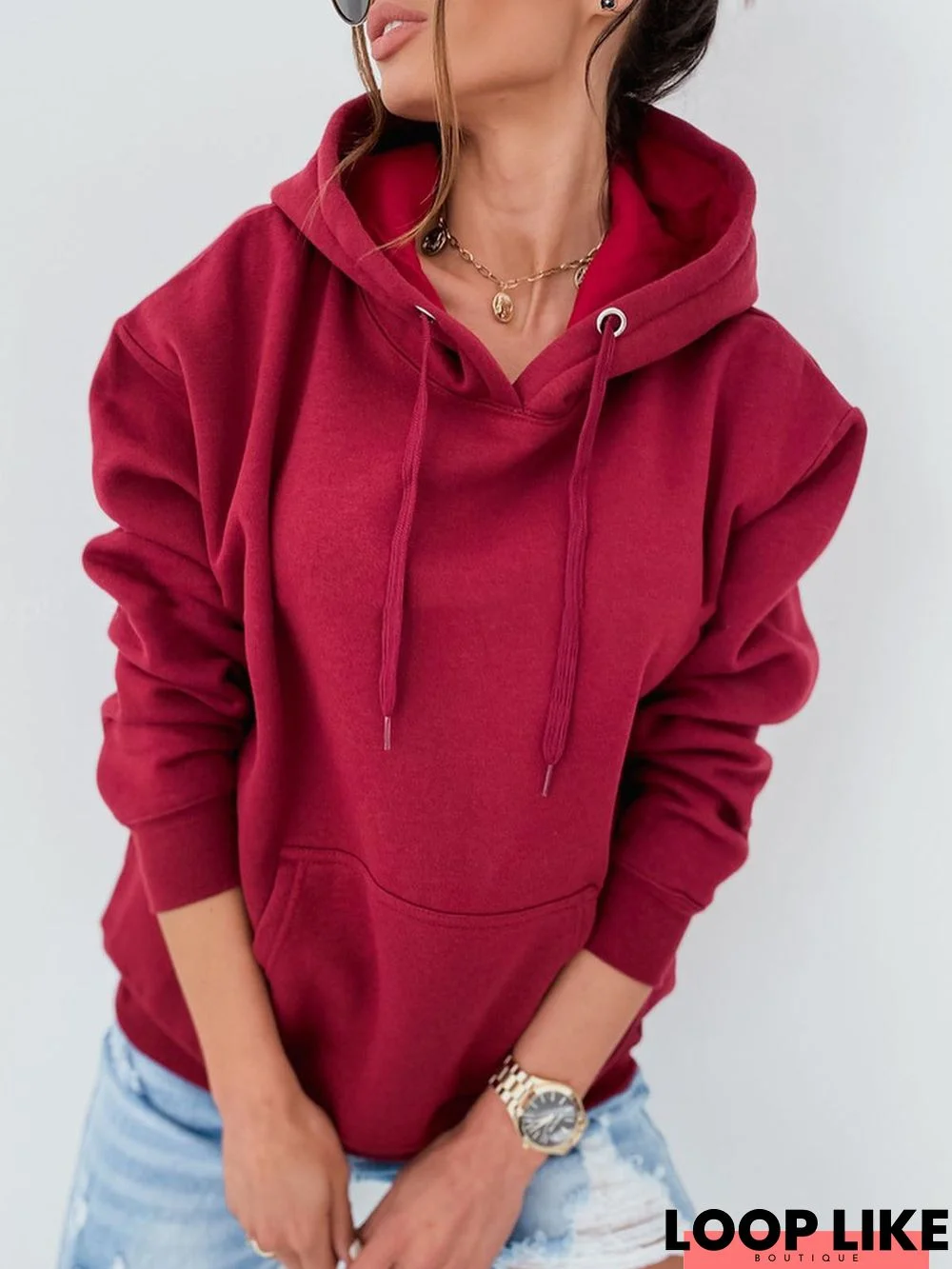 Plain Hoodie Loose Sweatshirt