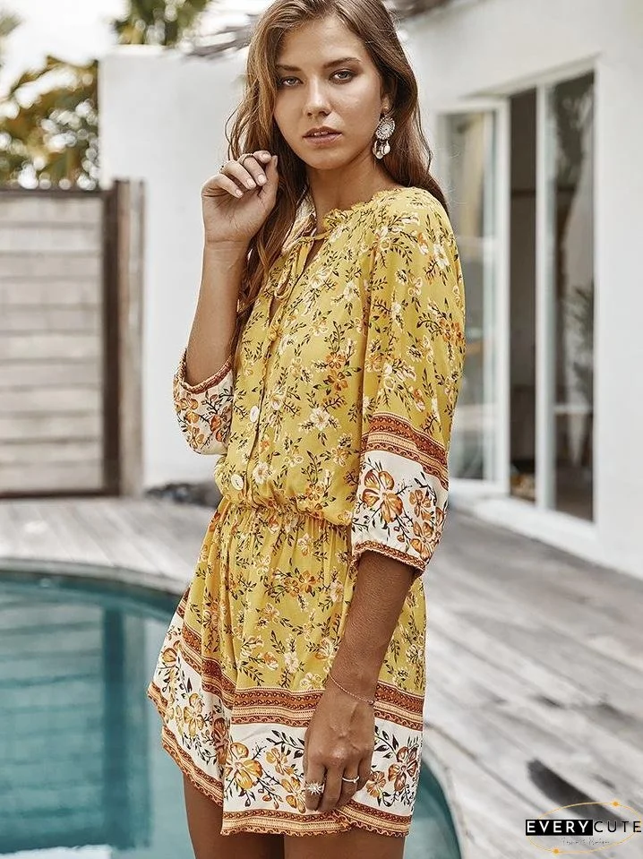 Women's Floral Summer New Fashion V-neck Casual Jumpsuit