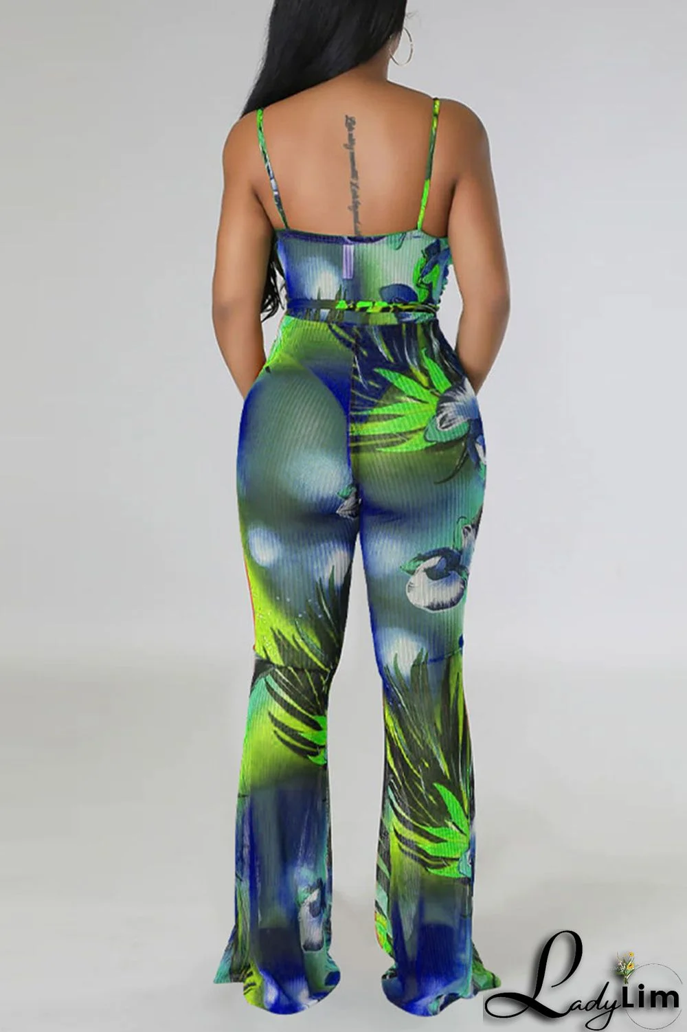 Red Sexy Print Bandage Patchwork Spaghetti Strap Regular Jumpsuits