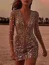 Shiny Spangle Long Sleeves Mini Dresses