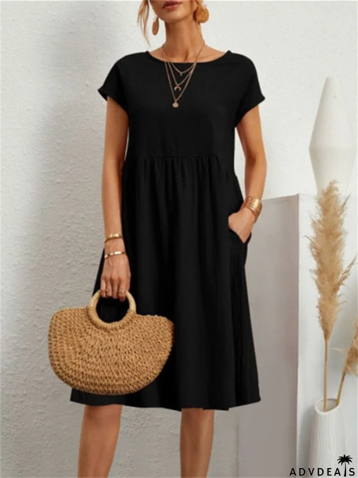 Simple Classy Round Neck A-line Ladies Dress