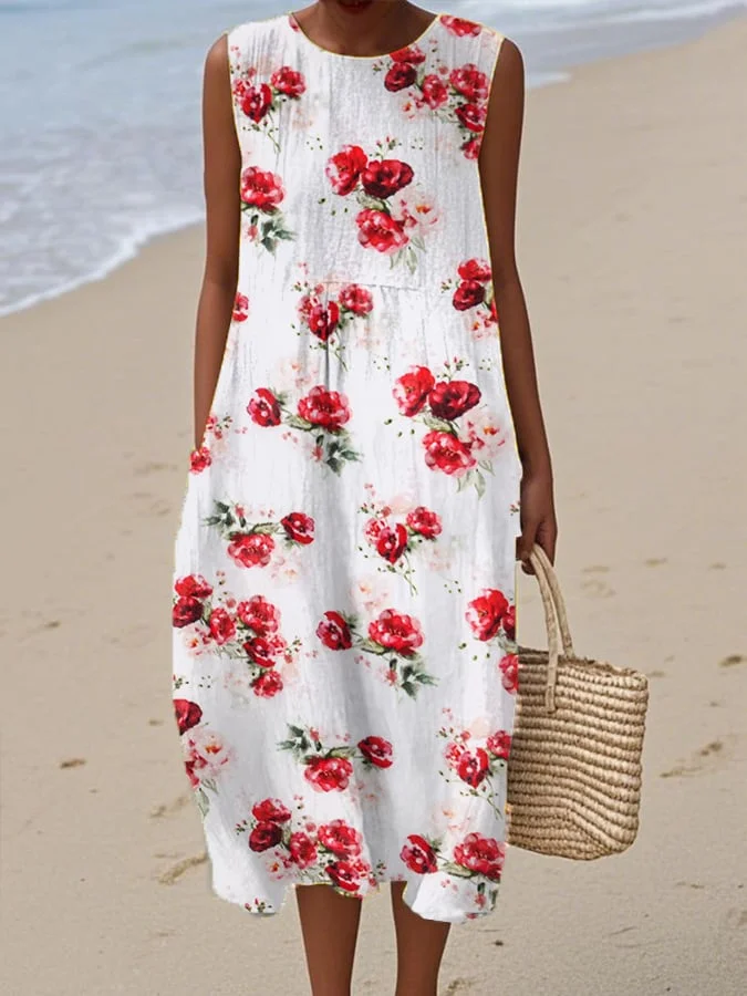 Women's retro plant floral print dress 