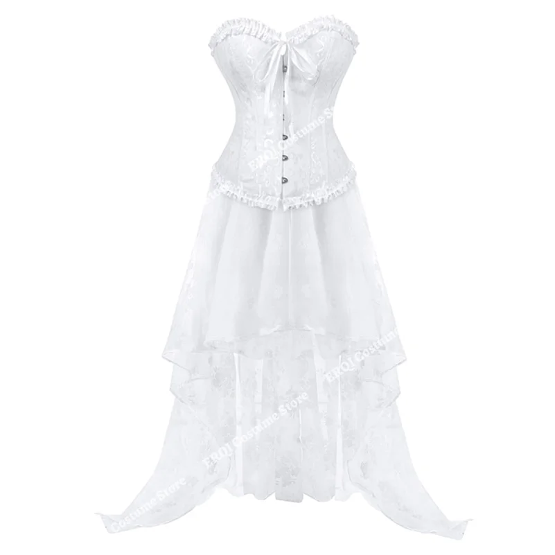 Billionm Corset Dress Lace Floral Body Shape Sexy Corsets Dresses for Women Elegant Halloween Cosplay Costume White Plus Size