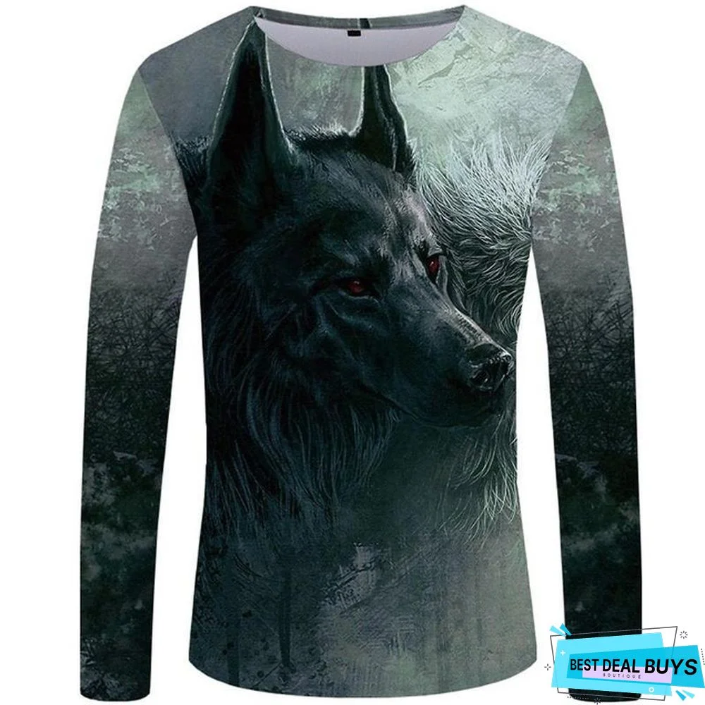Wolf T-Shirt Men Long Sleeve Shirt Love Streetwear Snow Graphic Mountain Clothes Jungle 3D T-Shirt