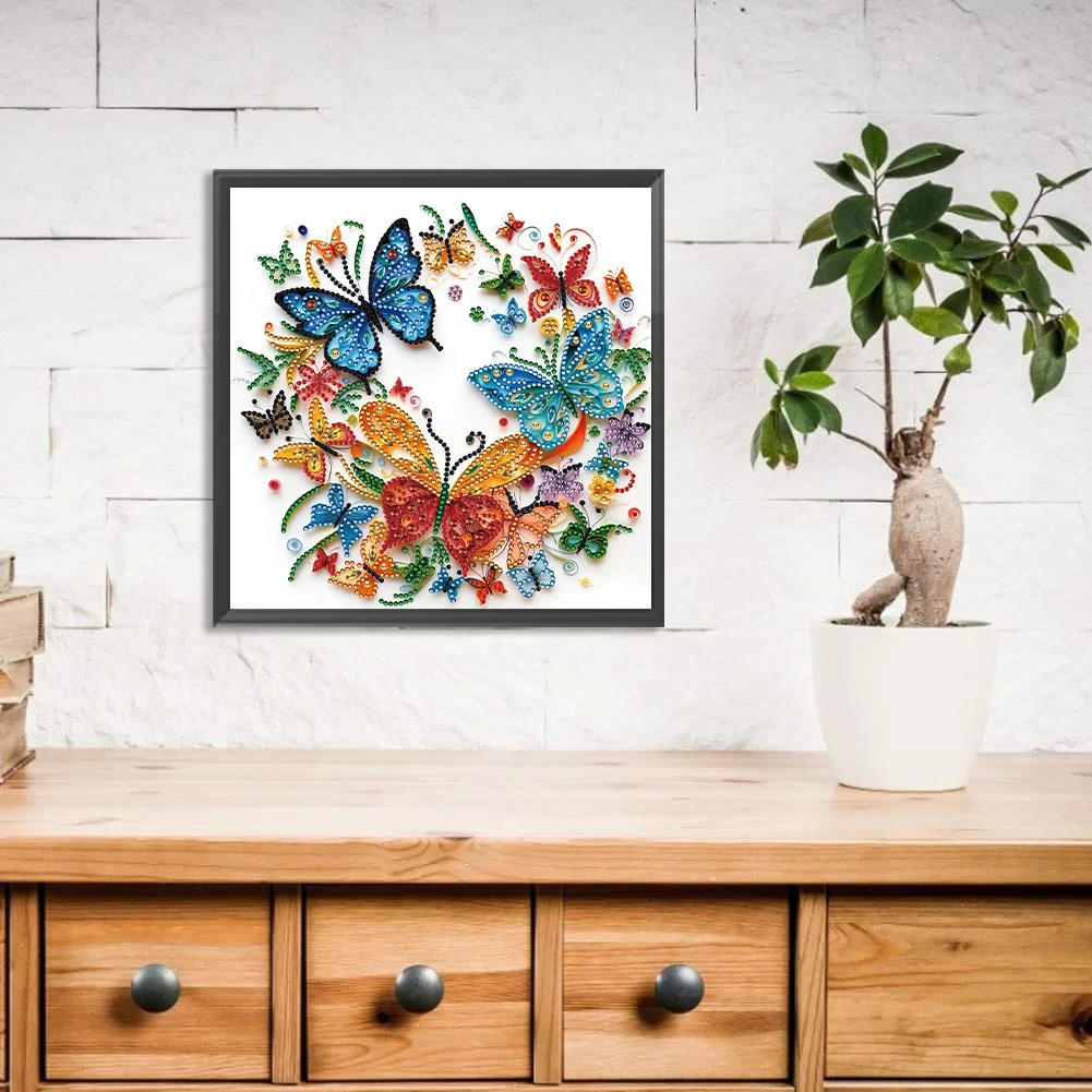 Diamond Painting - Partial Special Shaped Drill - Flower Butterfly(Canvas|30*30cm)