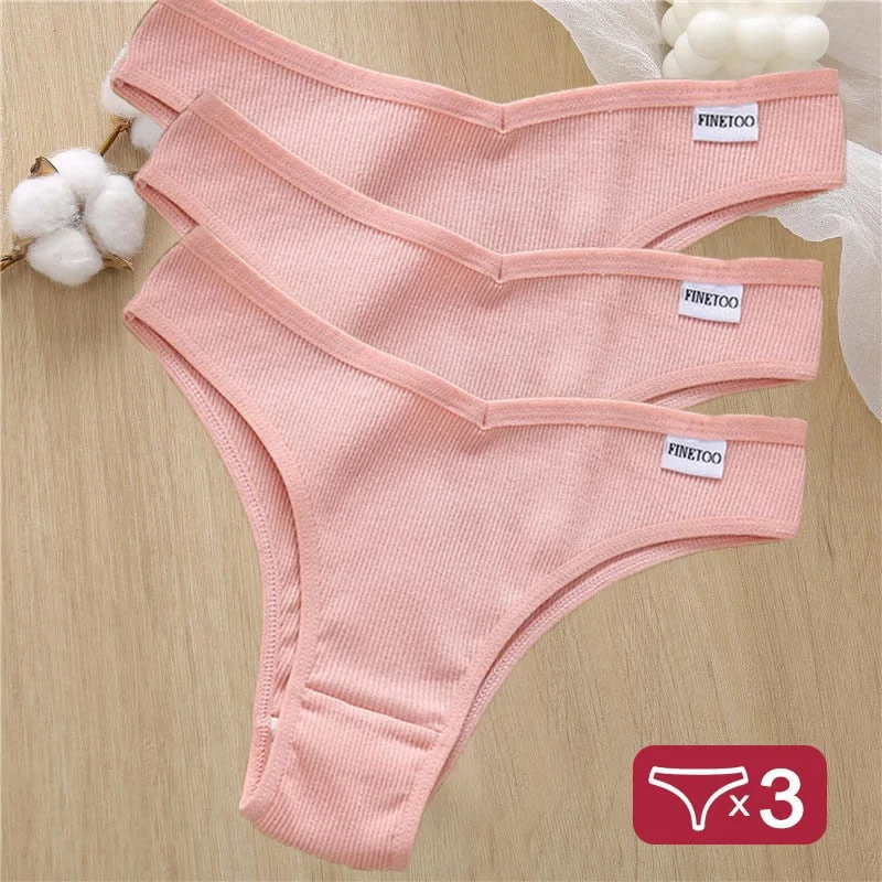3PCS/Set Cotton Panties Lingerie Women Underwear Sexy Briefs Female Underpants Pantys Thong Panties Bikini Solid Color Tangas