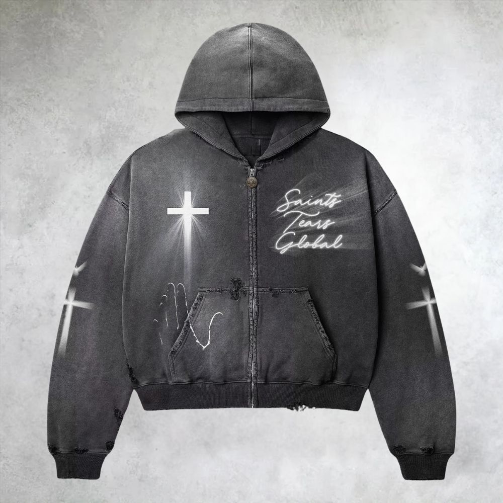 Saints Teens Global Religious Cross Zip Up Hoodie