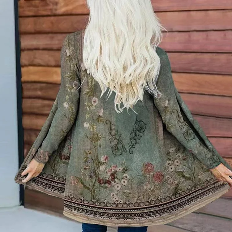 VChics Vintage Floral Print Long Sleeve Duster Kimono