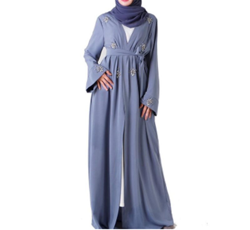 Mature Women Casual Nail Diamond Cardigan Long Skirt Robe Saudi Dress