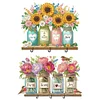(US Local)Wooden Sunflower Diamond Painting Hook Rail with 3 Hooks for Home Decor