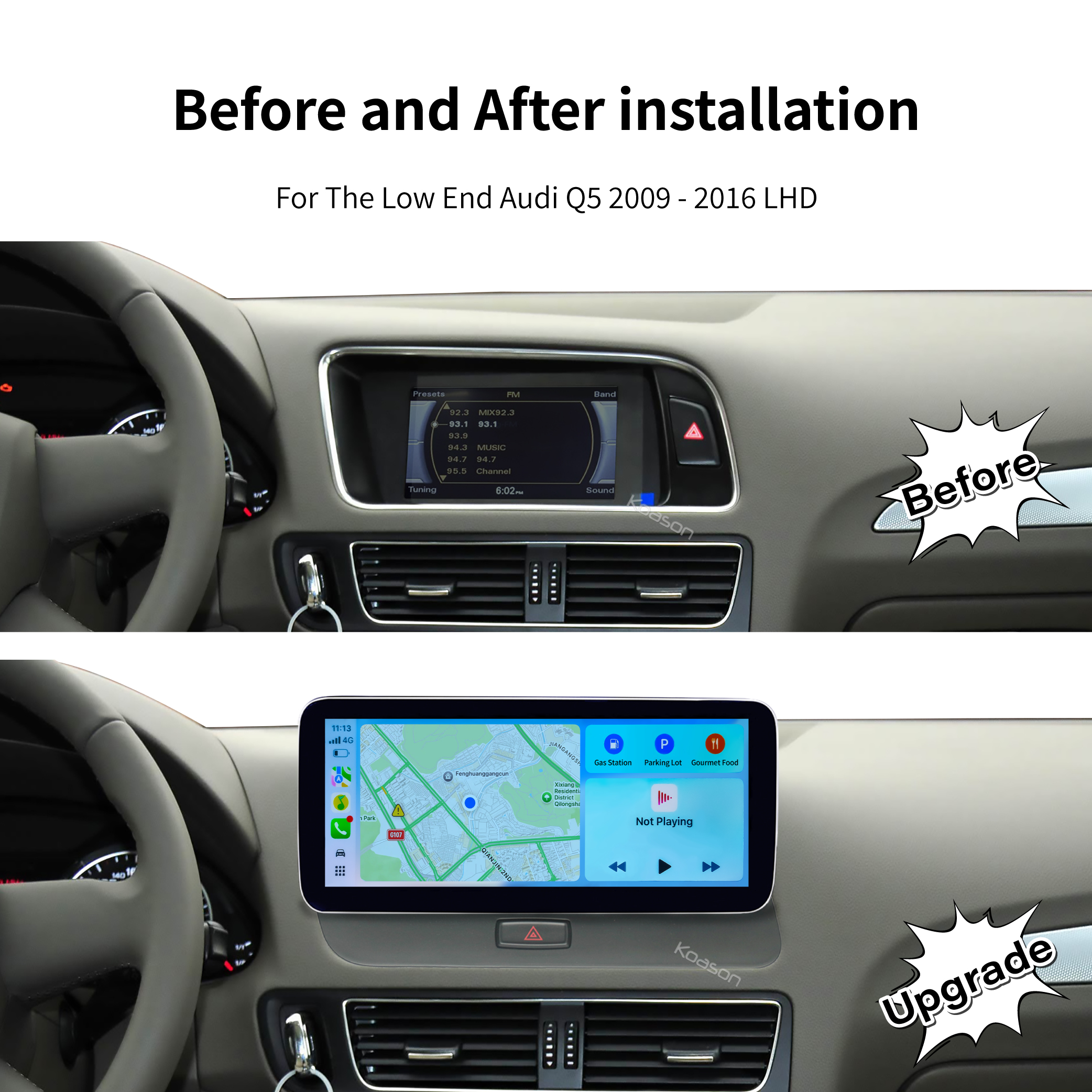 KOASON Linux Apple CarPlay Android Auto TouchScreen Original Retrofit Upgrade Monitor for Audi Q5