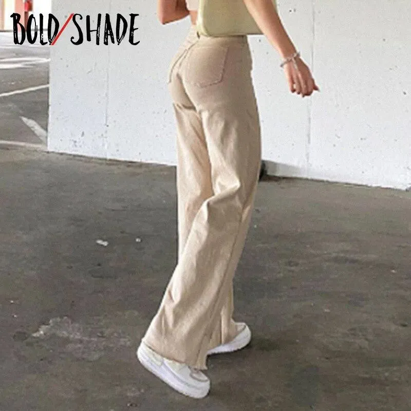 Bold Shade Street Trend Grunge Jeans Unicolor Y2K High Waist Skinny Straight Pants Women Indie Vintage Fashion Summer Pants 2021