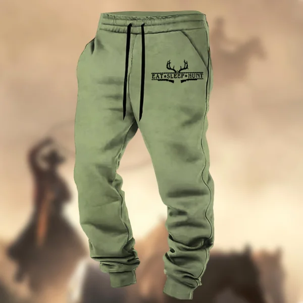 Men's RetroEat, Sleep, Hunt  Print Casual Terry Cloth Daily Sports Sweatpants