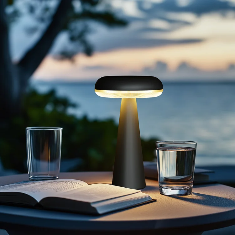 GRANDPATIO  Mushroom-shaped Solar Table Lamp with USB Port and Multi-Mode Lighting