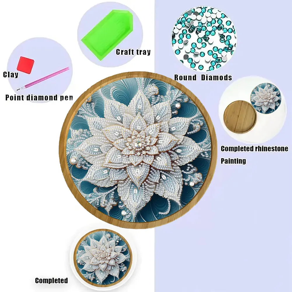 DIY Diamond Painting Kit Round Wooden Tray Diamond Painting Tray (Mandala D)
