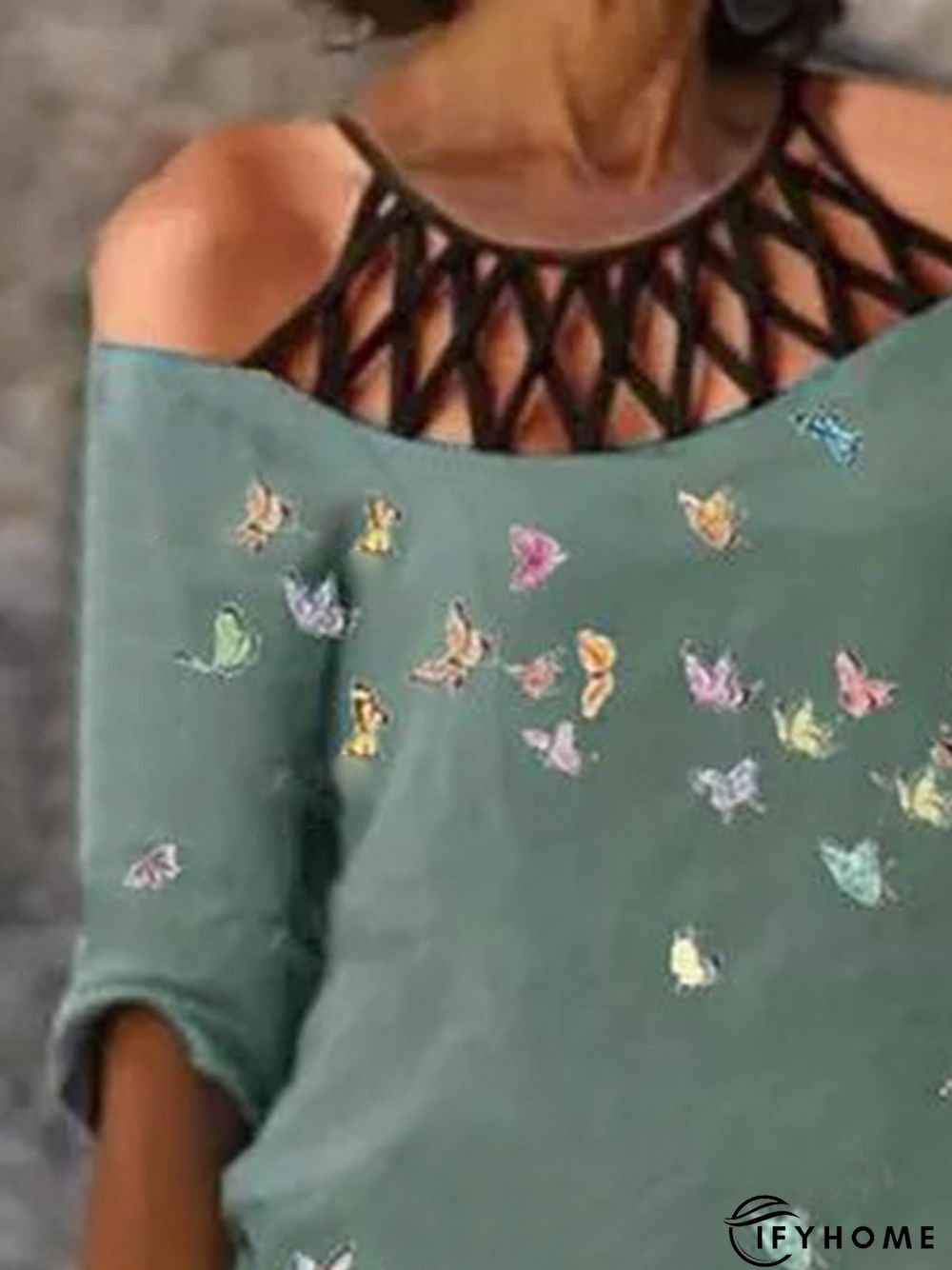 Vintage Half Sleeve Butterflies Printed Casual Tops | IFYHOME