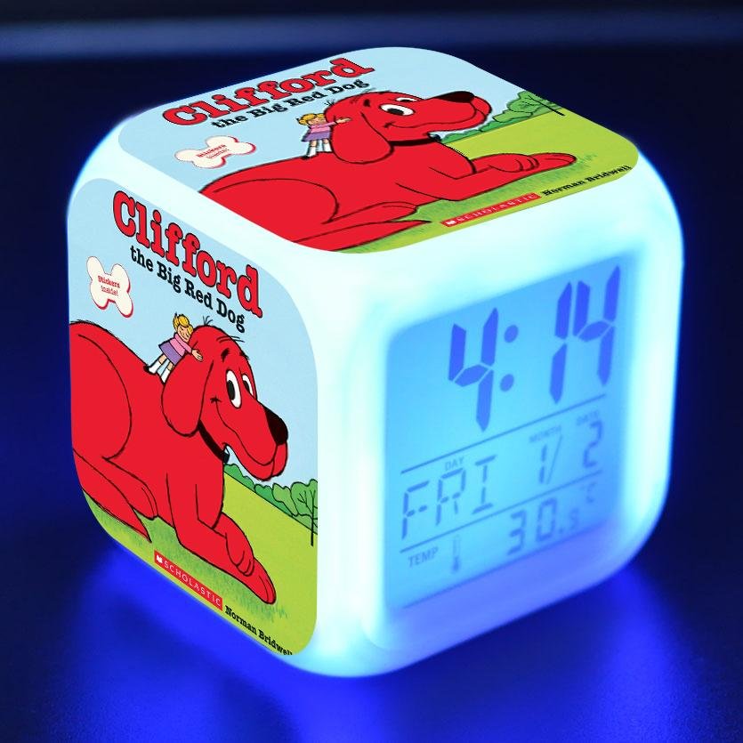 Clifford the Big Red Dog Alarm Clock 7 Color Changing Night Light Touch Control Digital Clock for Kids