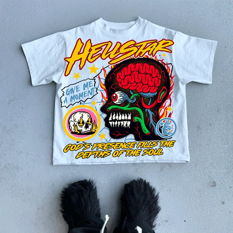 Men's Hellstar-Burning Soul Graphics 100% Cotton Casual T-Shirt