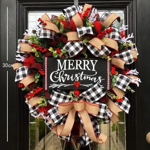 Black And White Lattice Ribbon Christmas Wreath Deco Mesh Wreath、、sdecorshop