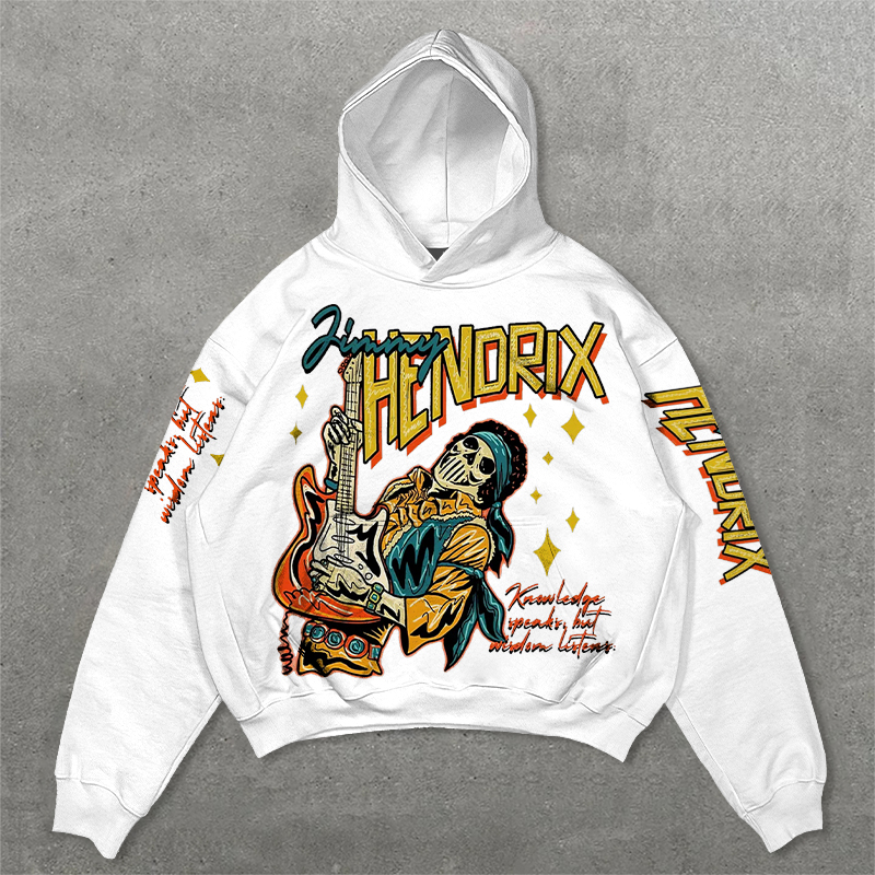Fashion Guitarist Skull Print Casual Long Sleeve Fleece-lined Hoodie