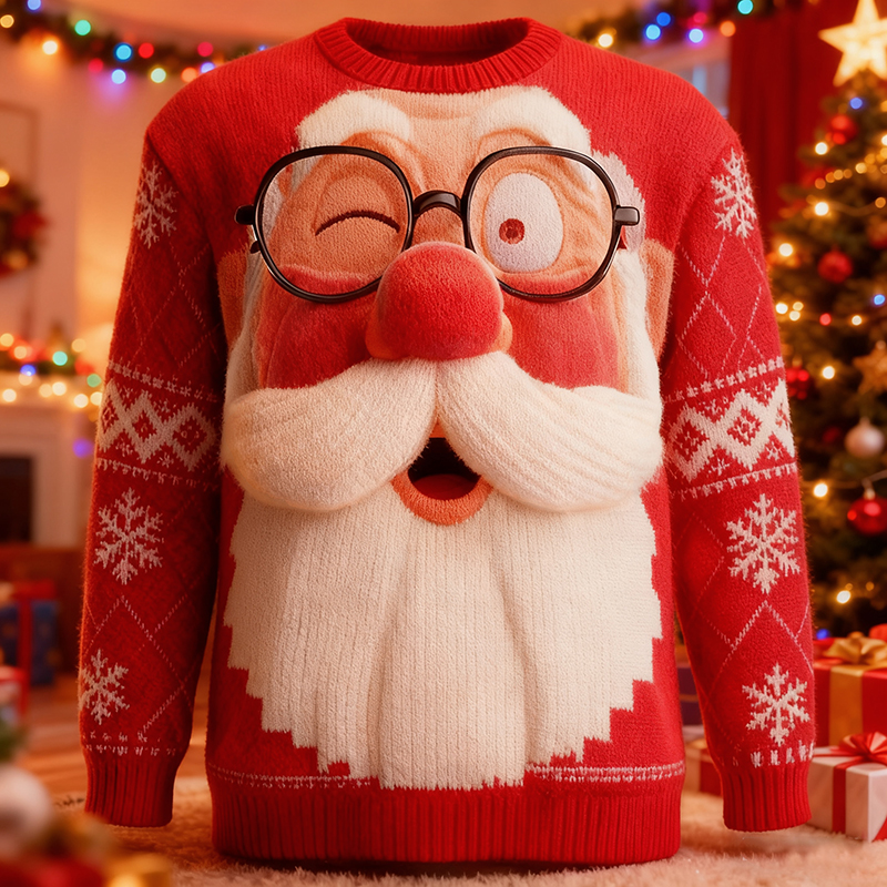 Retro Fun Santa Claus Cozy Ugly Christmas Sweater elevenforest