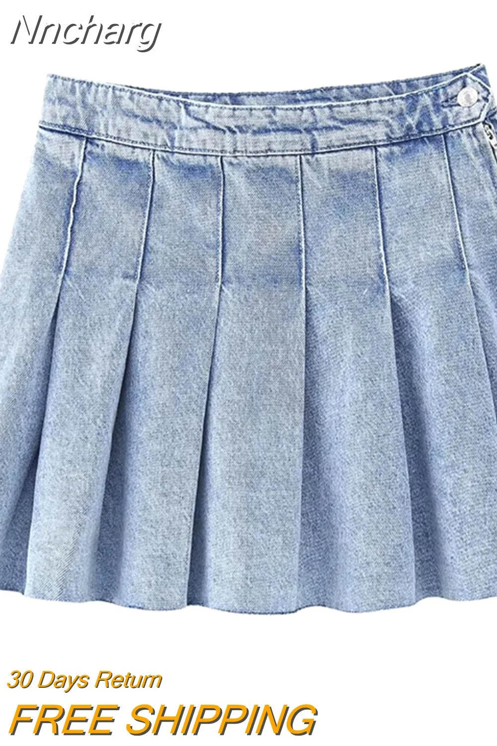 Nncharge TRAF Pleated Denim Mini Skirt Woman Solid Blue Jeans Summer Skirt For Women High Waist Sexy Short Skirts Y2k Streetwear